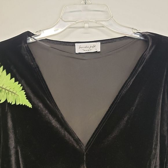 Lavender Field Velvet V Neck Ruffle Sleeve Blouse in Black - Picture 2 of 7